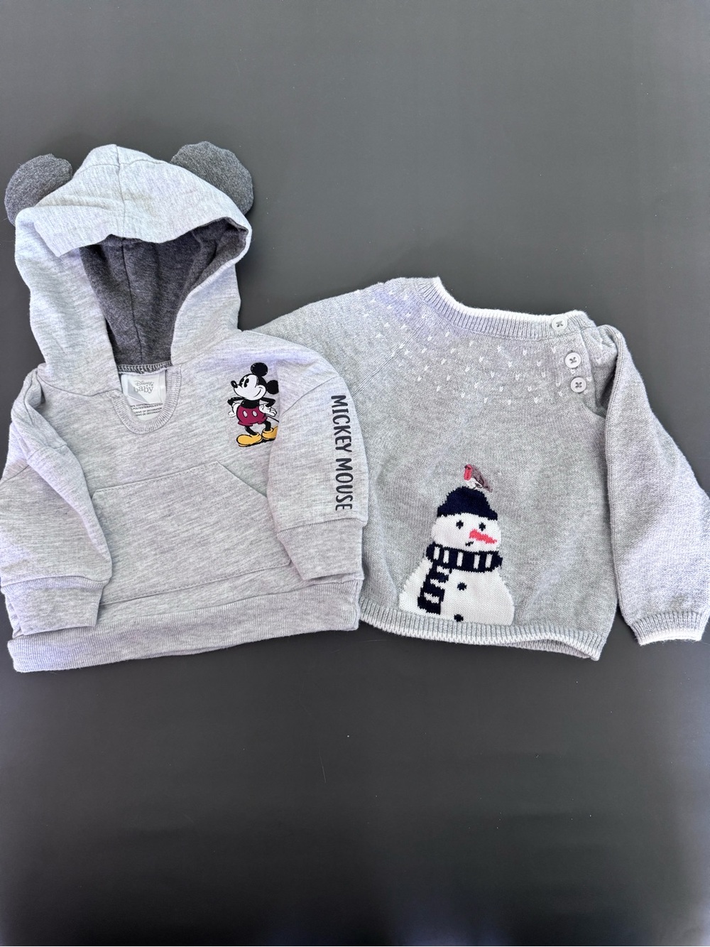 ❤️3/$30 Baby Disney Mickey Mouse Hoodie & The Little White Company Sweater 0-3M